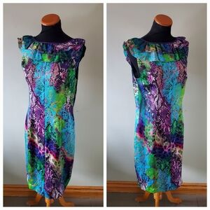PLANET 10 Y2K Snakeprint Leopard Whimsigoth Art To Wear Eectic Silk Shift Dress